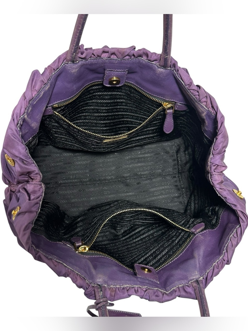 Prada Viola Purple Tessuto Nylon & Leather Pleated Tote Bag - Picture 5 of 16